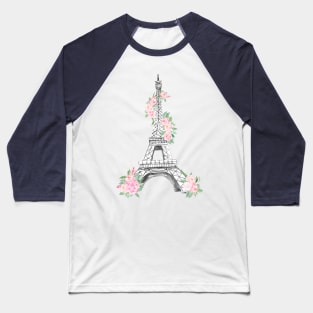 Watercolor Floral Eiffel Baseball T-Shirt